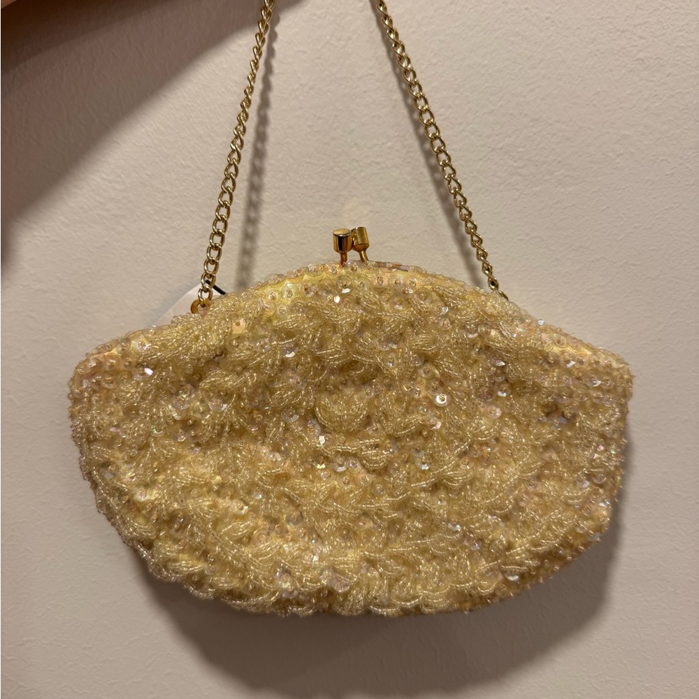 Glamorous Yellow Textured Wristlet with Gold Chain